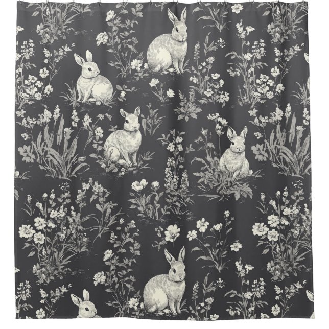 Rustic Black Rabbit Botanical Toile Pattern (Front)