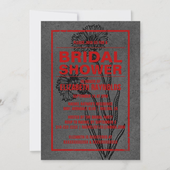 Rustic Black & Red Bridal Shower Invitations (Front)