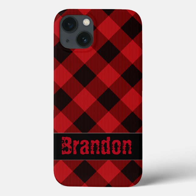 Rustic Black red buffalo plaid -monogrammed  Case-Mate iPhone Case (Back)
