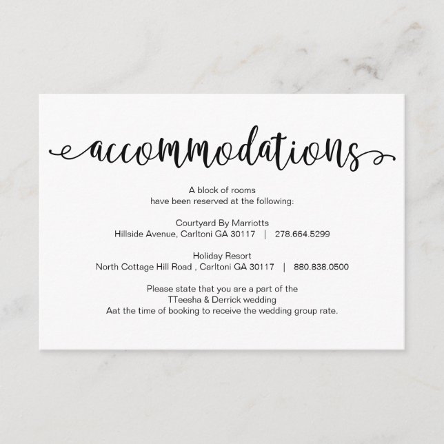 Rustic black Script, Accommodations, hotels Enclosure Card (Front)