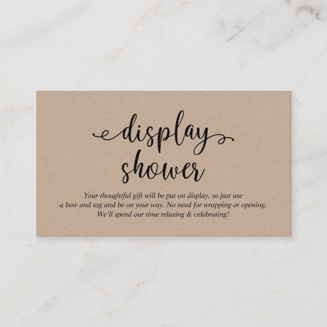 Rustic black script, Display Shower Enclosure Card (Front)