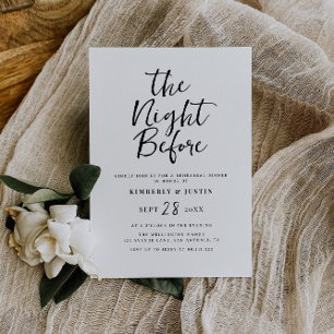 rustic black script rehearsal dinner invitation