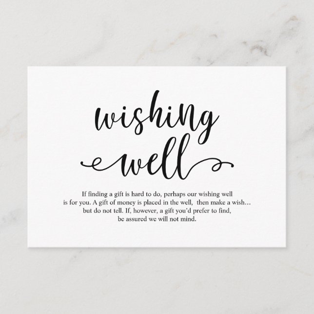 Rustic black script, Wedding Wishing Well Enclosure Card (Front)