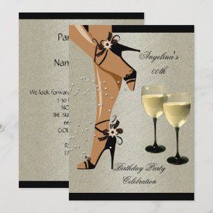 Rustic Black Shoes Wine Glass Birthday Party Invitation