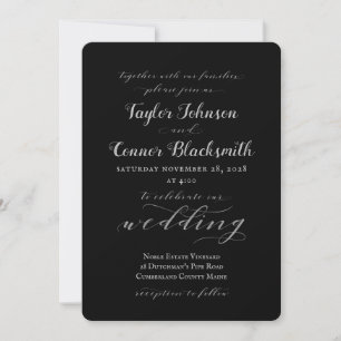 Rustic Black Silversmith Calligraphy Wedding Invitation
