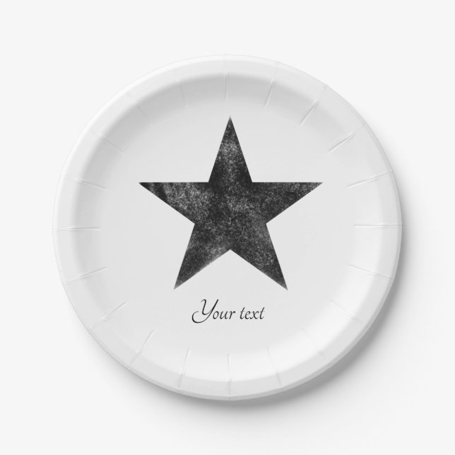 Rustic black star personalized paper plate (Front)