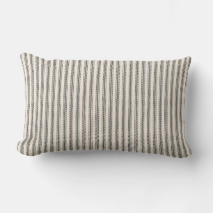 Rustic Black Striped French Ticking Lumbar Pillow