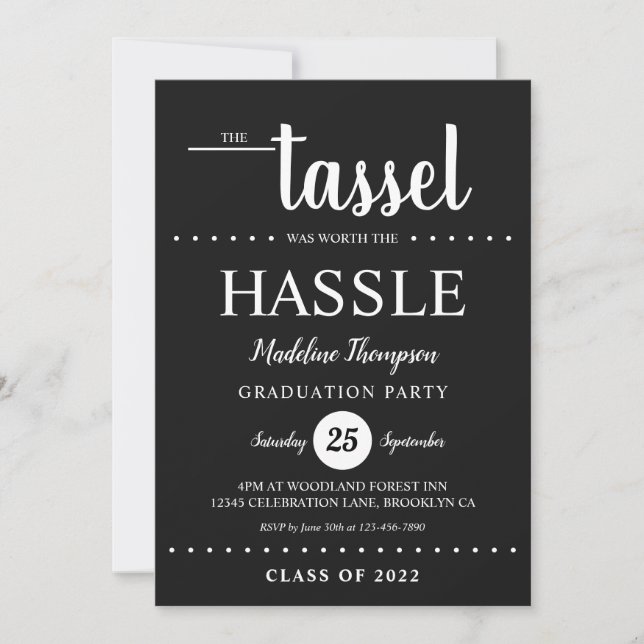 Rustic Black Tassel Script Graduation Party Invitation (Front)