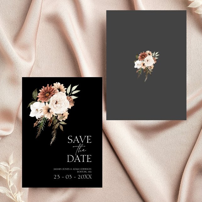 Rustic Black Terracotta Floral Save The Date  (Rustic Black Peach Floral Wedding Save the Date)