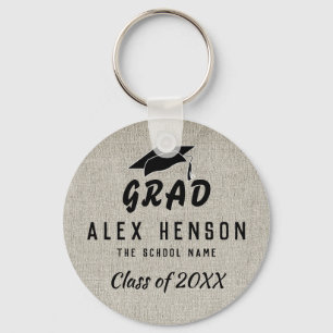 Rustic Black Typography Class, Grad Graduation Keychain