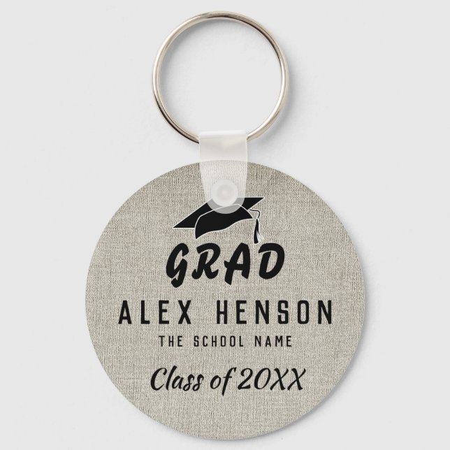 Rustic Black Typography Class, Grad Graduation Keychain (Front)