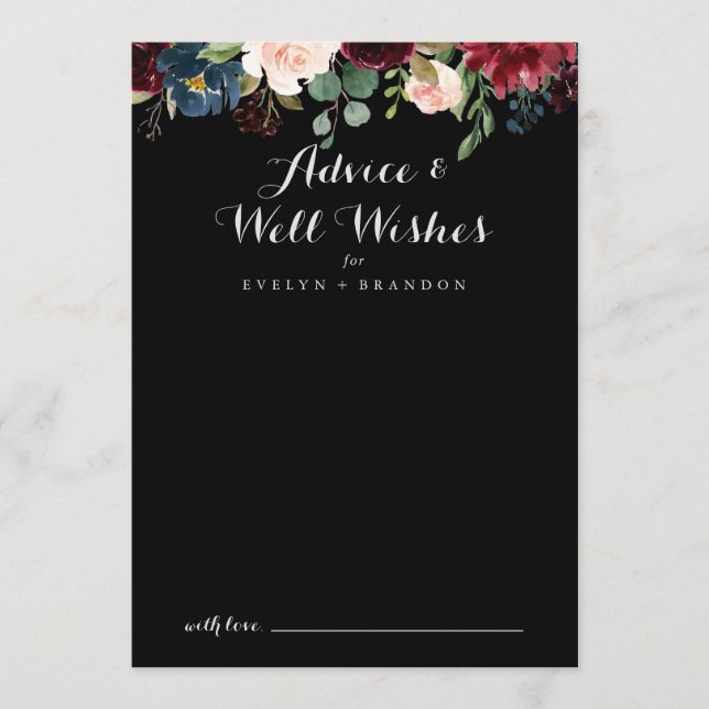 Rustic Black Wedding Well Wishes Advice Card (Front)