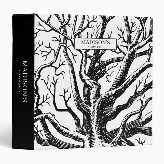 Rustic Black & White Abstract Tree Artwork Album Binder (Front/Spine)