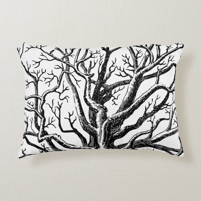 Rustic Black & White Abstract Tree Branches Accent Pillow (Front)