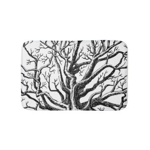 Rustic Black & White Abstract Tree Branches Bath Mat
