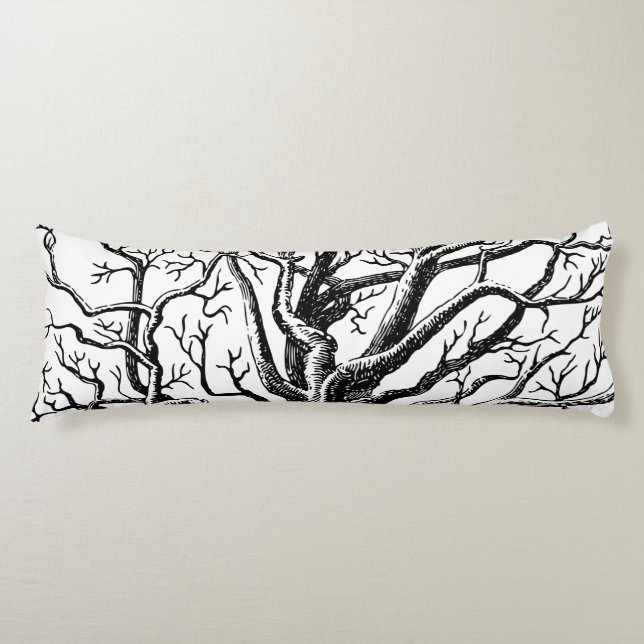 Rustic Black & White Abstract Tree Branches Body Pillow (Front)