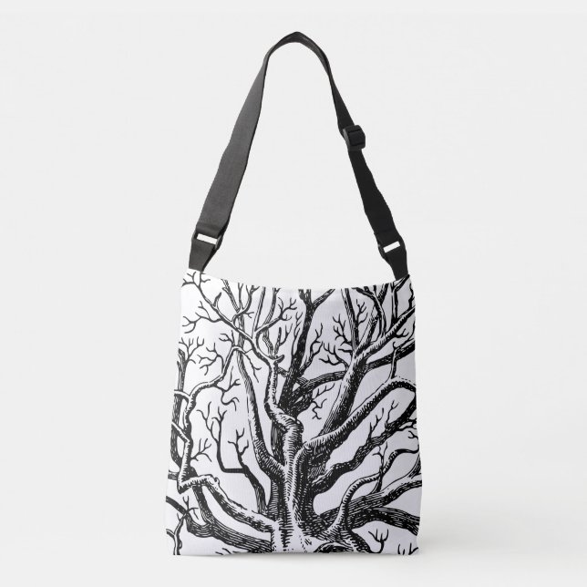 Rustic Black & White Abstract Tree Branches Crossbody Bag (Front)