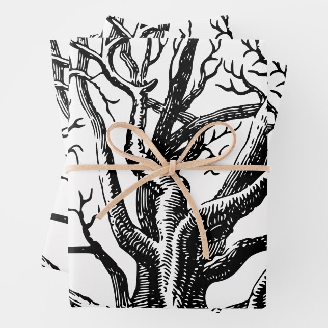 Rustic Black & White Abstract Tree Branches Wrapping Paper Sheet (In situ)
