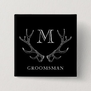 Rustic Black & White Antler Custom Groomsmen Gift 2 Inch Square Button