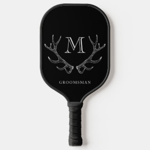 Rustic Black & White Antler Custom Groomsmen Gift Pickleball Paddle