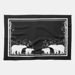 Rustic black white bear swirl kitchen towel