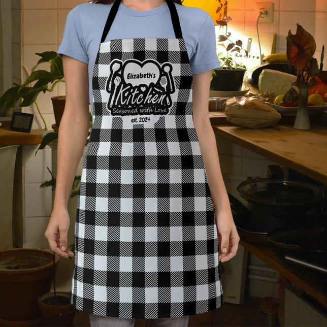 Rustic Black & White Buffalo Plaid Custom Kitchen  Apron (Creator Uploaded)