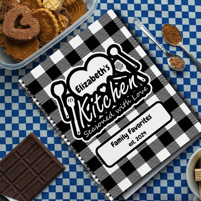 Rustic Black & White Buffalo Plaid Custom Kitchen  Notebook (Creator Uploaded)