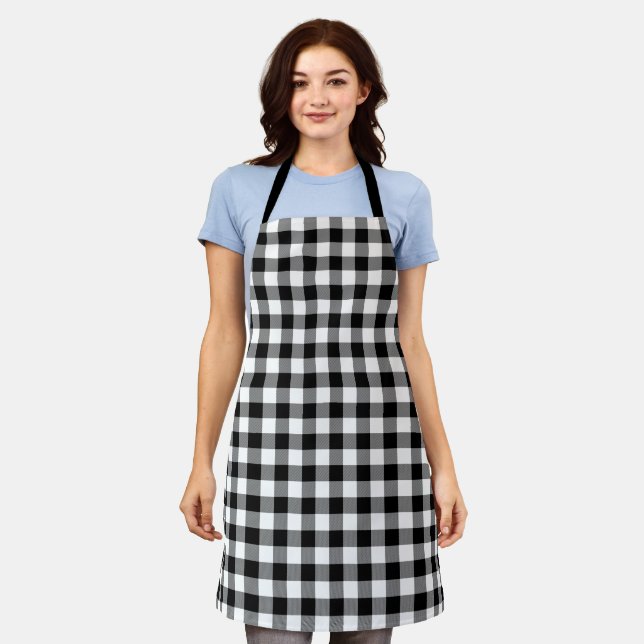 Rustic Black White Buffalo Plaid Pattern Apron (Worn)
