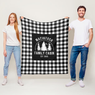 Rustic Black White Buffalo Plaid Woods Personalize Fleece Blanket