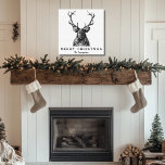Rustic Black White Deer Christmas Monogram  Canvas Print<br><div class="desc">This sign is simple in design, but a statement all on its own. The sign has a pure white background, with a soft black design and distressed text for a vintage look. Personalize it with your family name. Perfect for the cabin or camp, as well as modern, farmhouse, or country...</div>
