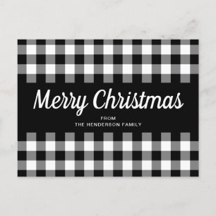 Rustic  Black White Gingham Checks Merry Christmas Postcard