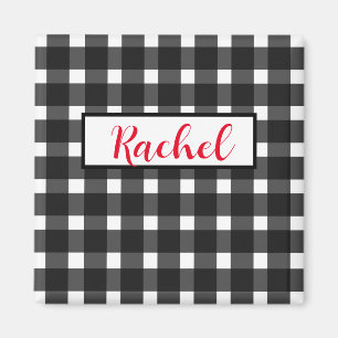 Rustic Black White Gingham Personalized Magnet