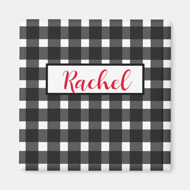 Rustic Black White Gingham Personalized Magnet (Front)