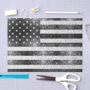 Rustic Black White Grey Sparkles USA flag Tissue Paper