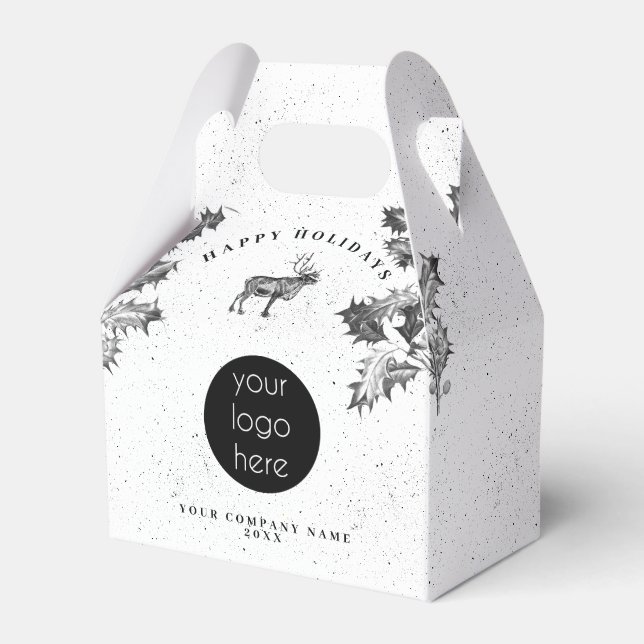 Rustic Black White Holiday Business Logo Christmas Favor Box (Front Side)