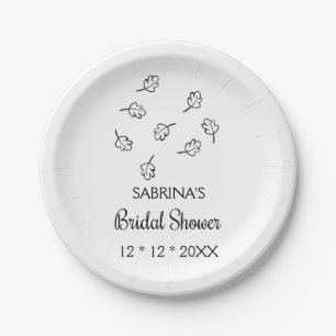Rustic Black & White Leaf Bridal Shower Leaves Paper Plate
