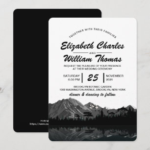 Rustic Black & White Mountain Forest Wedding Invit Invitation