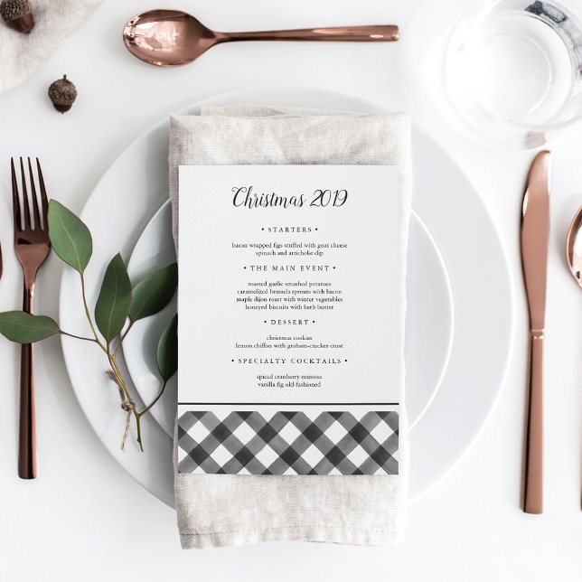 Rustic Black & White Plaid Christmas Holiday Menu (Creator Uploaded)
