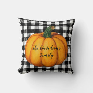 Rustic Black White Plaid Cozy Fall Decor Throw Pillow