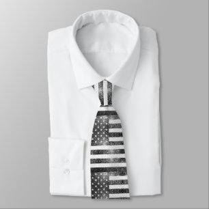 Rustic Black White Silver Sparkles USA flag  Tie