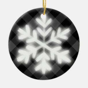 Rustic Black white Tartan plaid  snow flake detail Ceramic Ornament