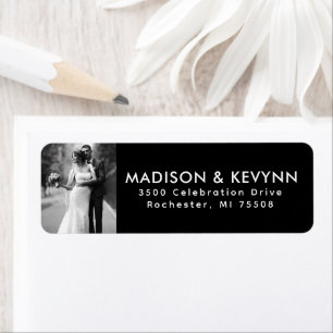 Rustic Black White Wedding Photo Return Address 