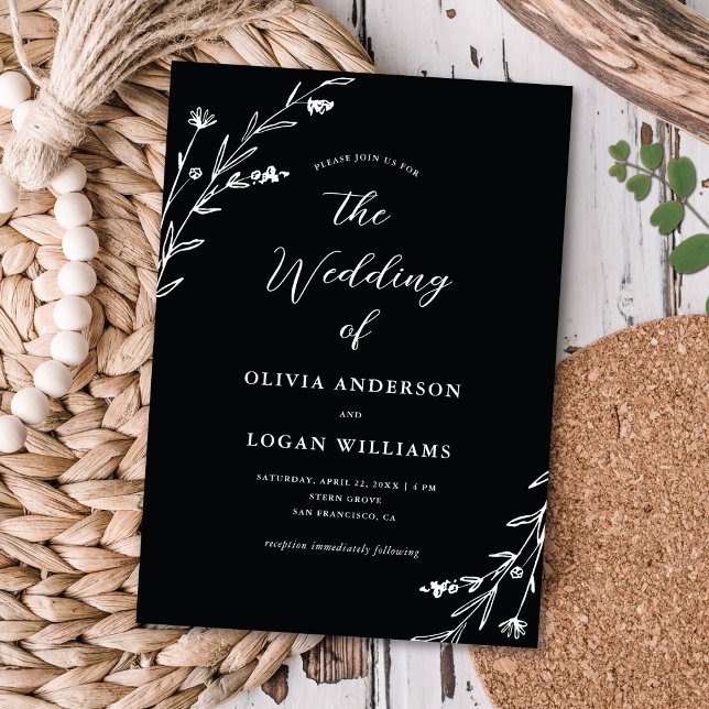 Rustic Black & White Wildflower Boho Wedding Invitation (Creator Uploaded)