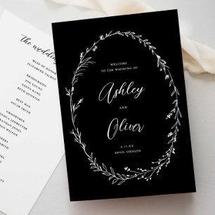 Rustic Black & White Wildflower Wreath Wedding Program