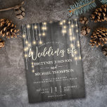 Rustic Black Wood String Lights Wedding Invitation<br><div class="desc">This rustic boho inspired wedding invitation template features string lights with a rustic brown wood background. All text style,  colours,  sizes can be modified to fit your needs.</div>