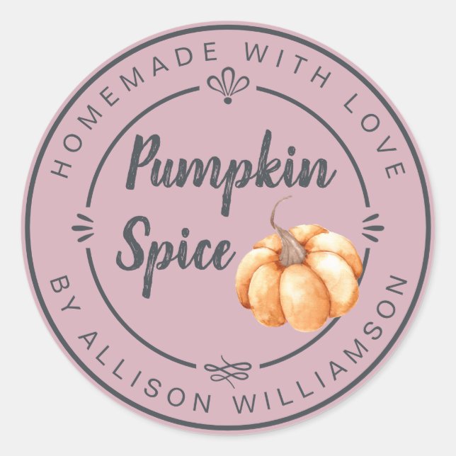 Rustic Bleached Mauve Pumpkin Spice Homemade Classic Round Sticker (Front)