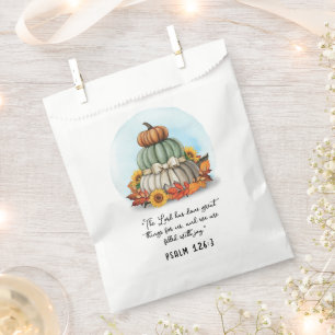 Rustic Blessed Fall Sunflower Pumpkin Bible Verse Favour Bag