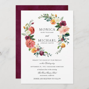 Rustic Bloom    Autumn Floral Wreath wedding Invitation