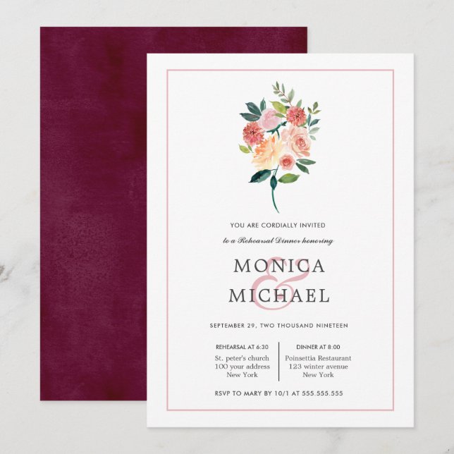 Rustic Bloom | Autumn Flowers  Rehearsal Dinner Invitation (Front/Back)