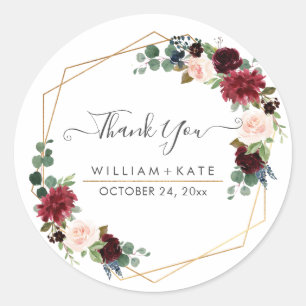 Rustic Bloom Blush Burgundy Eucalyptus Thank You Classic Round Sticker